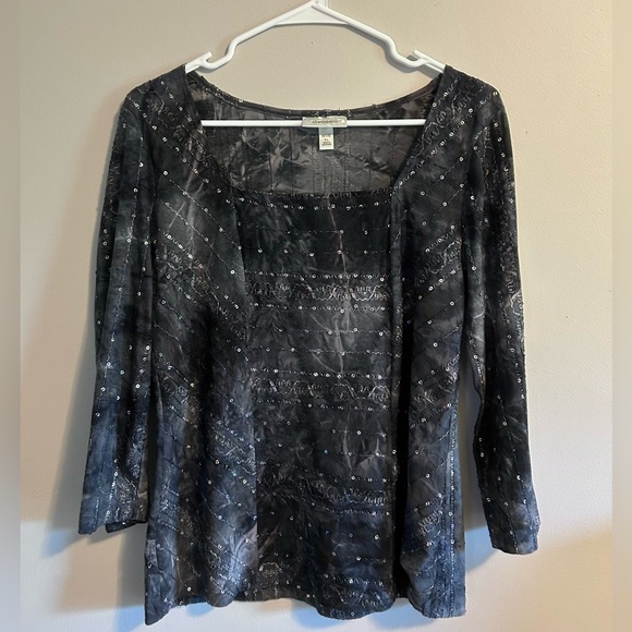 y2k Dressbarn whimysgoth black and silver sequined blouse with square neckline - Picture 1 of 5